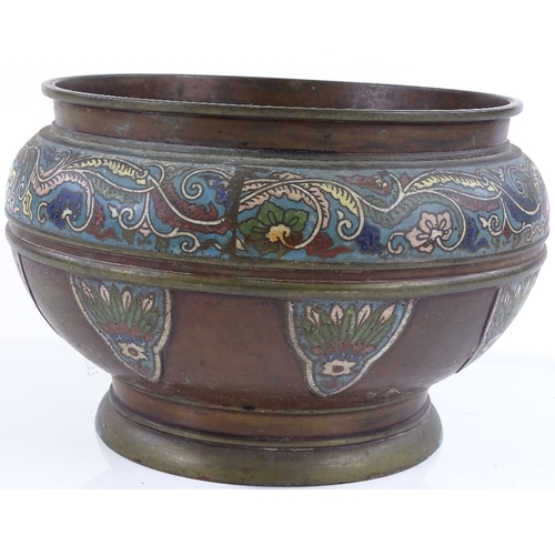 10 - A Chinese bronze and champleve enamel decorated jardiniere, circa 1900, rim diameter 26cm, height 19... 
