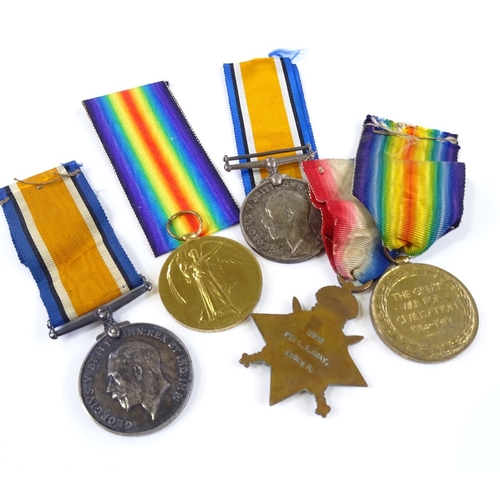 105 - A trio of First War medals awarded to 2992 L G Wray
Essex Regiment, and a pair of First War medals a... 