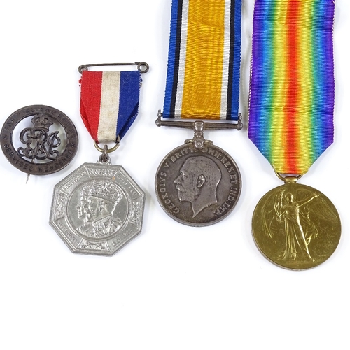 107 - A pair of First War Service medals to 83149 Pte A H Fletcher RAMC, a Services Rendered badge serial ... 