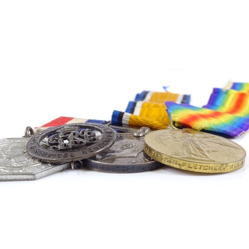 107 - A pair of First War Service medals to 83149 Pte A H Fletcher RAMC, a Services Rendered badge serial ... 