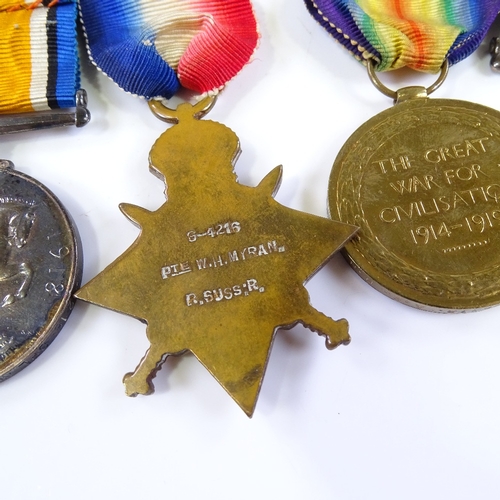 110 - 2 trios of First War Service medals, and 2 pairs of First War Service medals (10)