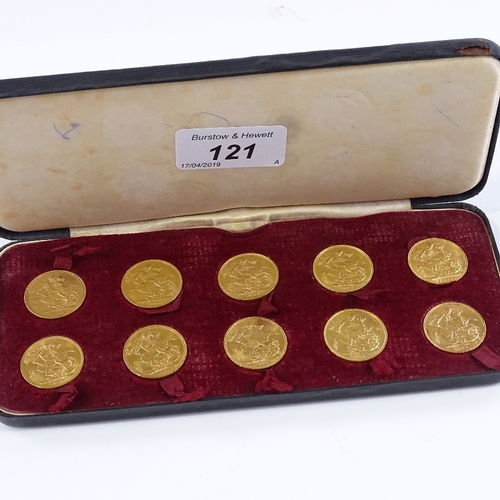 121 - A case of 10 gold sovereigns, 1905 - 1913 plus 1888 (10)