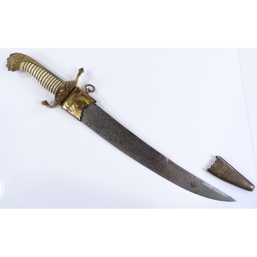 129 - A Georgian Naval Officer's dirk, with gilt-brass lion head pommel and etched blade, with gilt-brass ... 