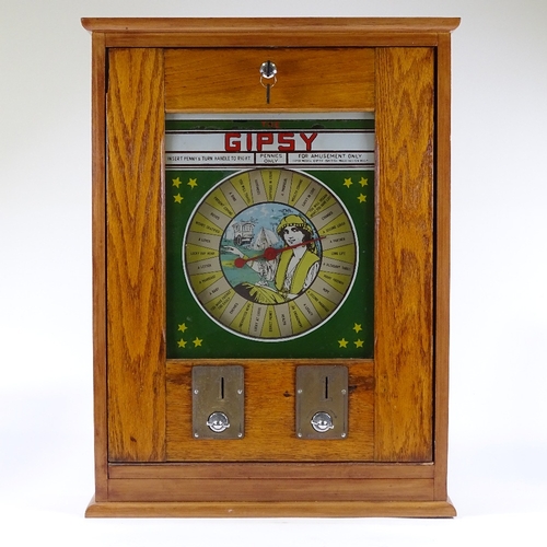 134 - A gypsy fortune teller penny in the slot machine, re-cased original late 1950s machine working on an... 