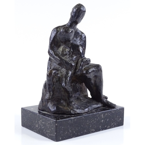 22 - Vivien Rhys Pryce (born 1937), patinated bronze sculpture, woman and child on marble base, impressed... 