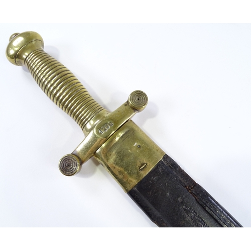 33 - A 19th century French Infantry short sword, blade stamped Chatellerault 1833 with bronze hilt, origi... 