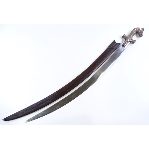 36 - An unusual 19th century Tulwar style Cavalry sword, possibly Indian Cavalry, unusual horse's head de... 