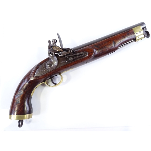 44 - A mid-20th century replica flintlock pistol with brass mounts