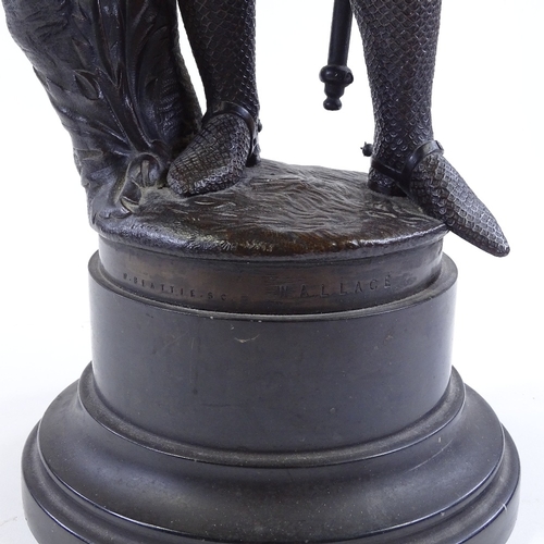 50 - A 19th century patinated bronze figure of William Wallace, by W Beattie, on black marble socle base,... 