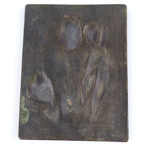 64 - A relief moulded patinated bronze plaque, depicting Classical figures, unsigned, early to mid-20th c... 