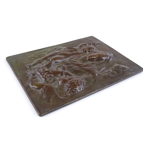 64 - A relief moulded patinated bronze plaque, depicting Classical figures, unsigned, early to mid-20th c... 