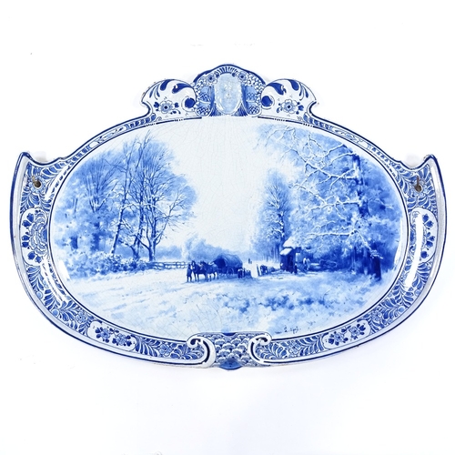 68 - A late 19th century Delft Pottery plaque by De Porceleyne Fles, hand painted design by J B J Van De ... 