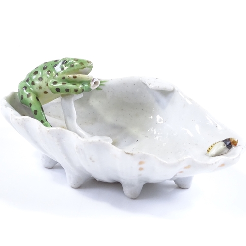 69 - A 19th century Continental porcelain frog and oyster shell design soap dish, width 12cm