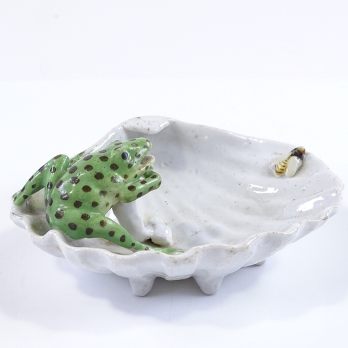 69 - A 19th century Continental porcelain frog and oyster shell design soap dish, width 12cm