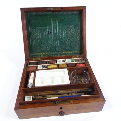 74 - A Victorian mahogany artist's paintbox by J Newman of Soho Square, original embossed leather-lined l... 