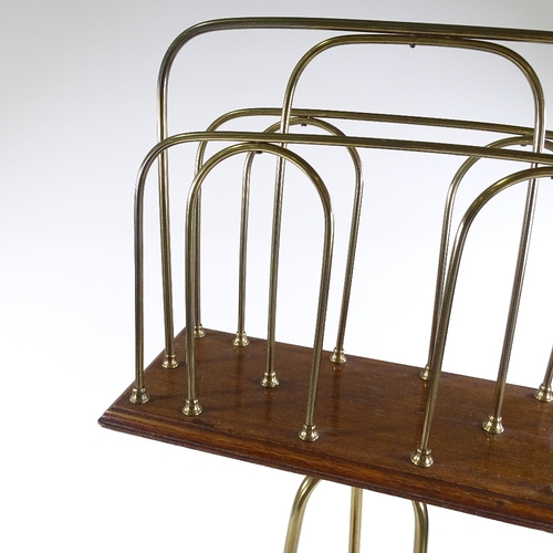 84 - A Victorian brass and oak revolving magazine stand, and a similar smaller magazine rack (2)