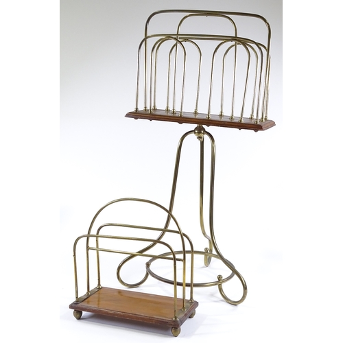 84 - A Victorian brass and oak revolving magazine stand, and a similar smaller magazine rack (2)