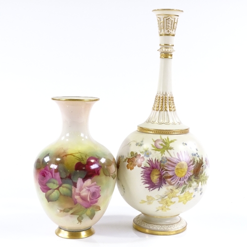 87 - A Royal Worcester narrow-necked vase, with hand painted floral decoration, pattern number 1449, regi... 