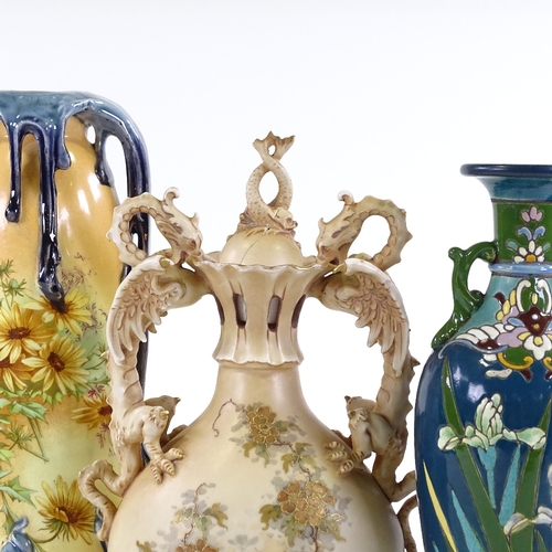 91 - 3 various Austrian ceramic vases, largest height 34cm