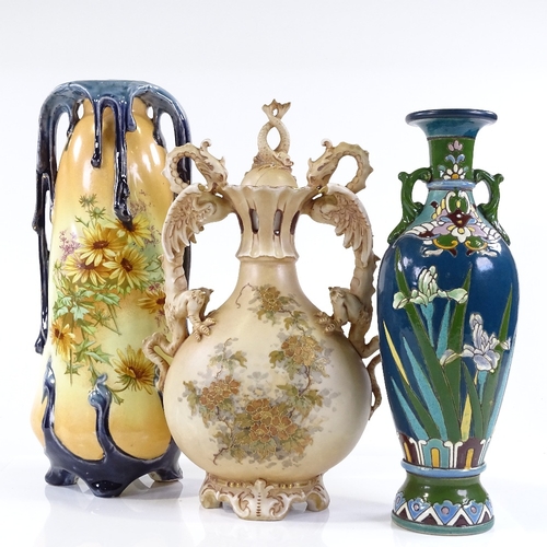 91 - 3 various Austrian ceramic vases, largest height 34cm