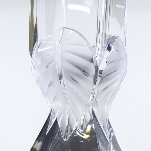 93 - A modern Lalique glass square-section vase, with relief moulded leaf decorated base, height 29cm, sm... 