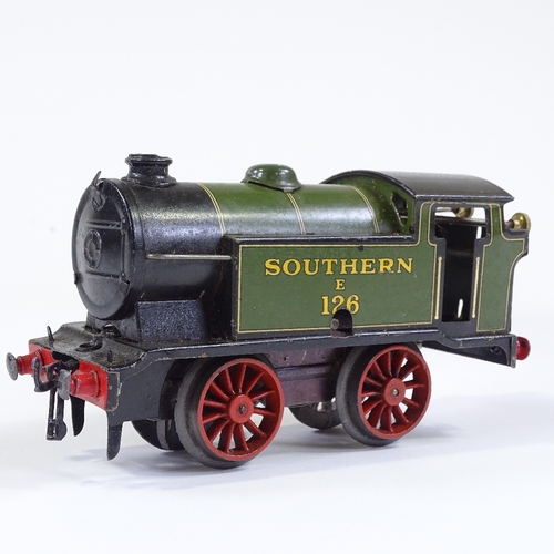 94 - A Hornby O Gauge clockwork M3 Tank Locomotive, in Southern green E 126 livery, length 17cm, in origi... 