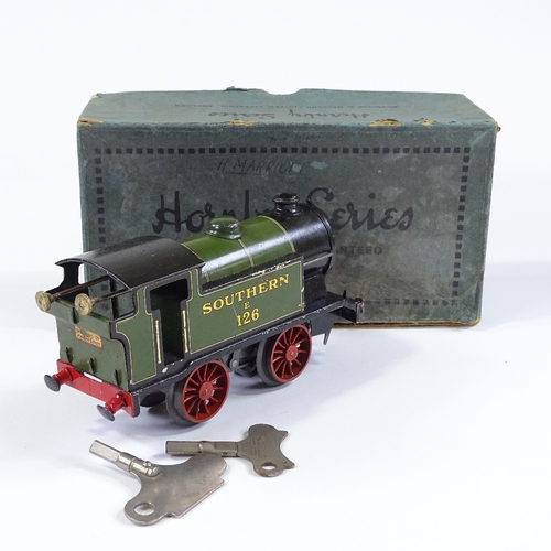 94 - A Hornby O Gauge clockwork M3 Tank Locomotive, in Southern green E 126 livery, length 17cm, in origi... 