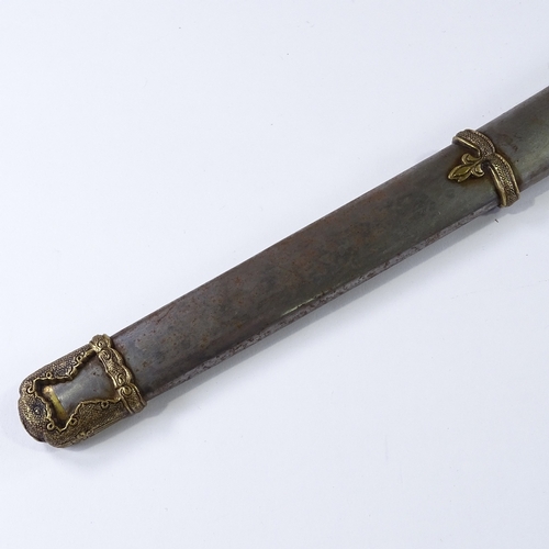 10 - A Japanese 20th century sword, canvas-bound handle with cast-brass tsuba, original brass-mounted ste... 