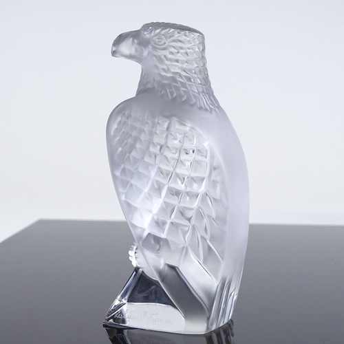 12 - A Rene Lalique frosted glass eagle sculpture, engraved signature, height 12cm