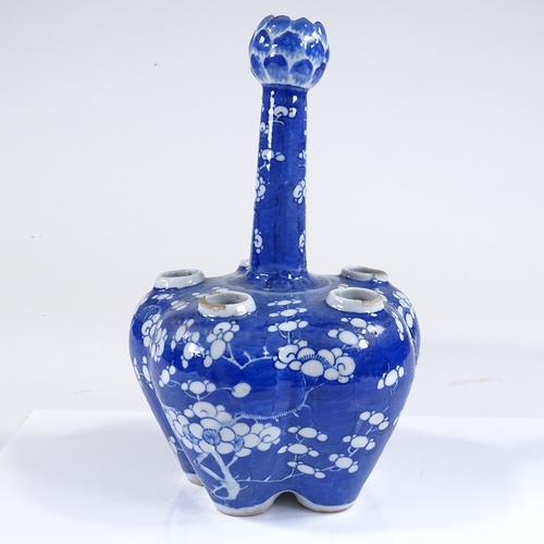 123 - A 19th century Chinese blue and white porcelain narrow-necked tulip vase, A/F, height 30cm