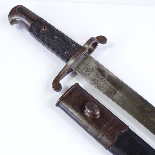 132 - A 19th century Enfield sword bayonet with original leather scabbard