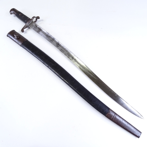 132 - A 19th century Enfield sword bayonet with original leather scabbard