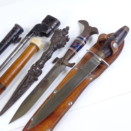 133 - A Thai bronze ceremonial dagger, an Indian brass-mounted dagger, a spike bayonet etc (5)