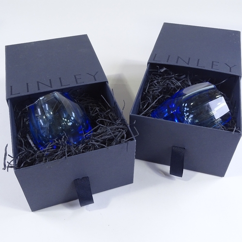 15 - A pair of David Linley facet-cut blue glass tumblers, height 11cm, boxed