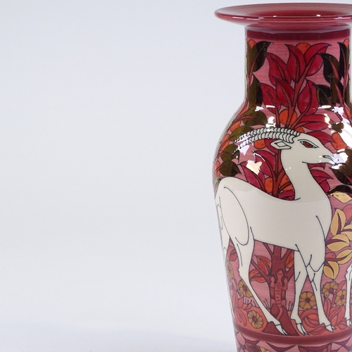 51 - Dennis Chinaworks, limited edition vase, red ground antelopes, designed by Sally Tuffin after Willia... 