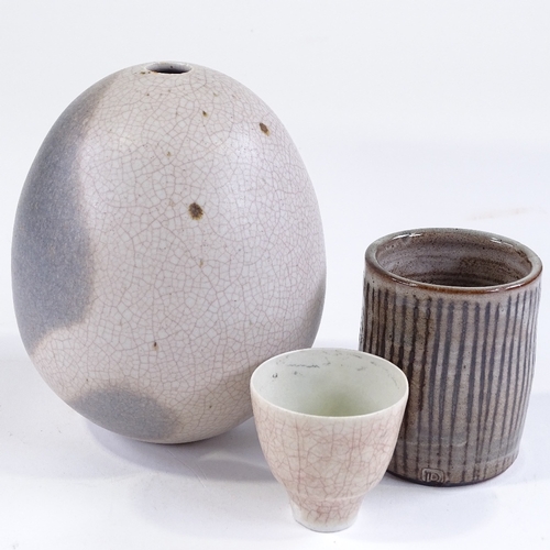 80 - David Leach (1911 - 2005), an ovoid pebble vase with Dolomite crackle glaze and opposing blue/grey g... 