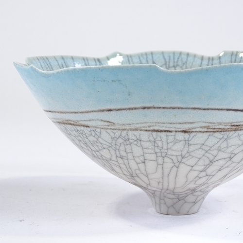 82 - Peter Lane (born 1932), studio pottery open porcelain bowl, graduated blue/white crackle glaze and c... 