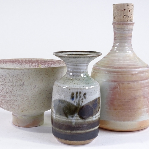 88 - Mary Rich (born 1940), studio porcelain bowl and bottle, with small stoneware vase, all with maker's... 