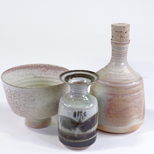 88 - Mary Rich (born 1940), studio porcelain bowl and bottle, with small stoneware vase, all with maker's... 