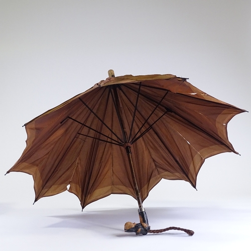 9 - A carved wood Airedale Terrier head handled parasol, with silver collar, hallmarks London 1944