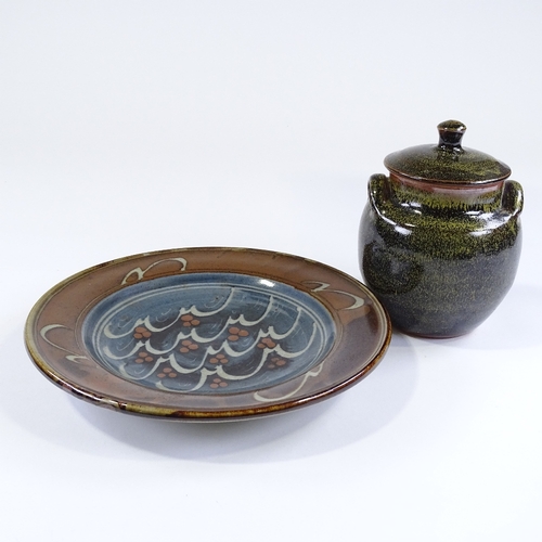 96 - David Frith - Brookhouse Pottery plate, diameter 28cm, and Ray Finch, Winchcombe Pottery storage jar... 