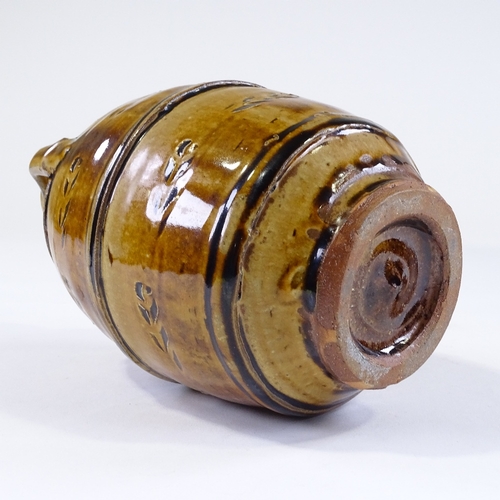 97 - Mike Dodd (born 1943), studio pottery ash glaze bottle vase, with incised decoration, circa 1980s, h... 