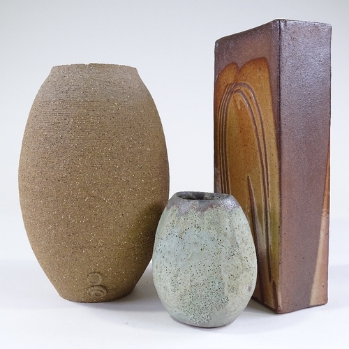 98 - 3 studio pottery vases, including a Marianne De Trey slab vase, height 28cm (3)