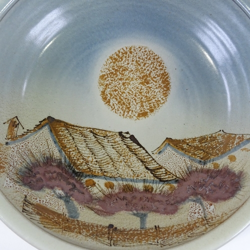 99 - David Eeles (born 1933), a Shepherdswell Pottery pictorial dish, diameter 28cm, and a decorated lug-... 