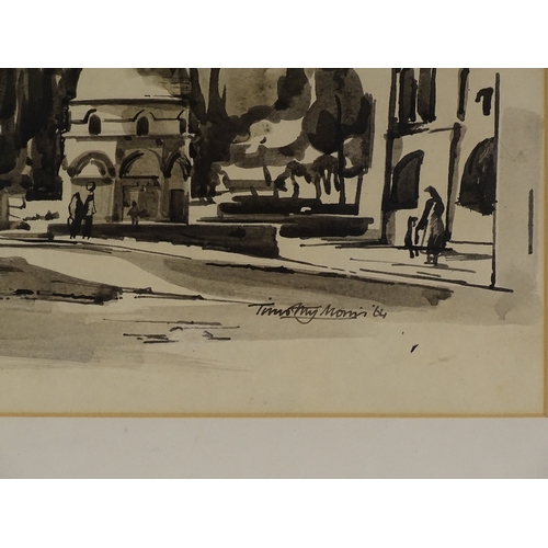 1411 - Timothy Morris (1941 - 1990), watercolour / ink on paper, Continental street scene, signed and dated... 