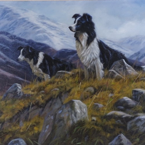 1340 - John Trickett (born 1952), oil on canvas, sheep dogs in the mountains, 18