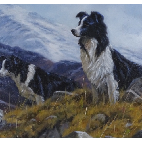 1340 - John Trickett (born 1952), oil on canvas, sheep dogs in the mountains, 18