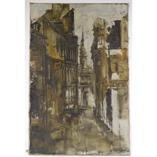 1342 - F D Taggart, oil on canvas, street scene 1962, 30