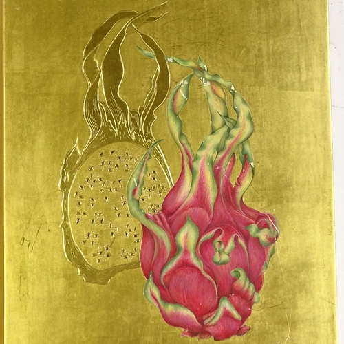 1344 - Sue Viner, 2 gold leaf and egg tempera on oak panels, dragon fruit 2010, 11