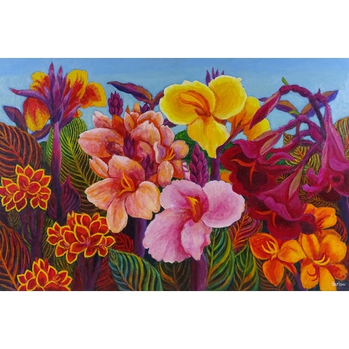 1345 - Muriel Barlow, oil on canvas, exotic flowers, 20